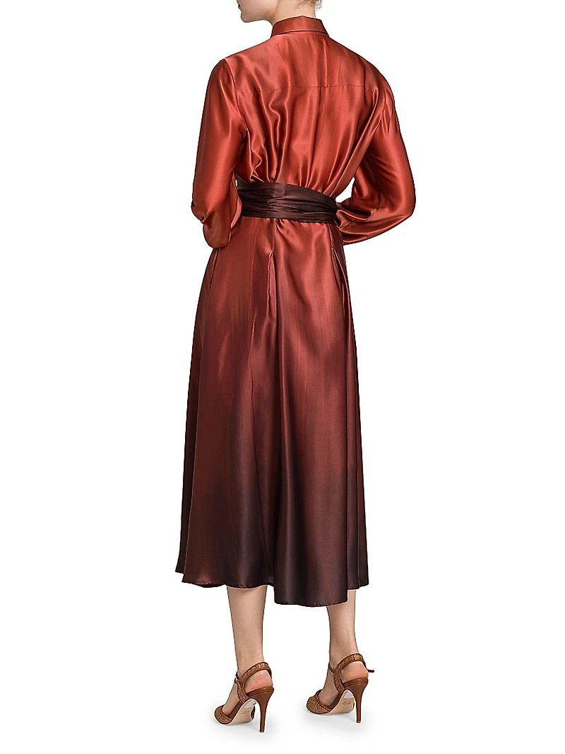 Ombré Silk Tie-Waist Shirtdress