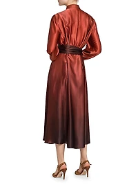 Ombré Silk Tie-Waist Shirtdress