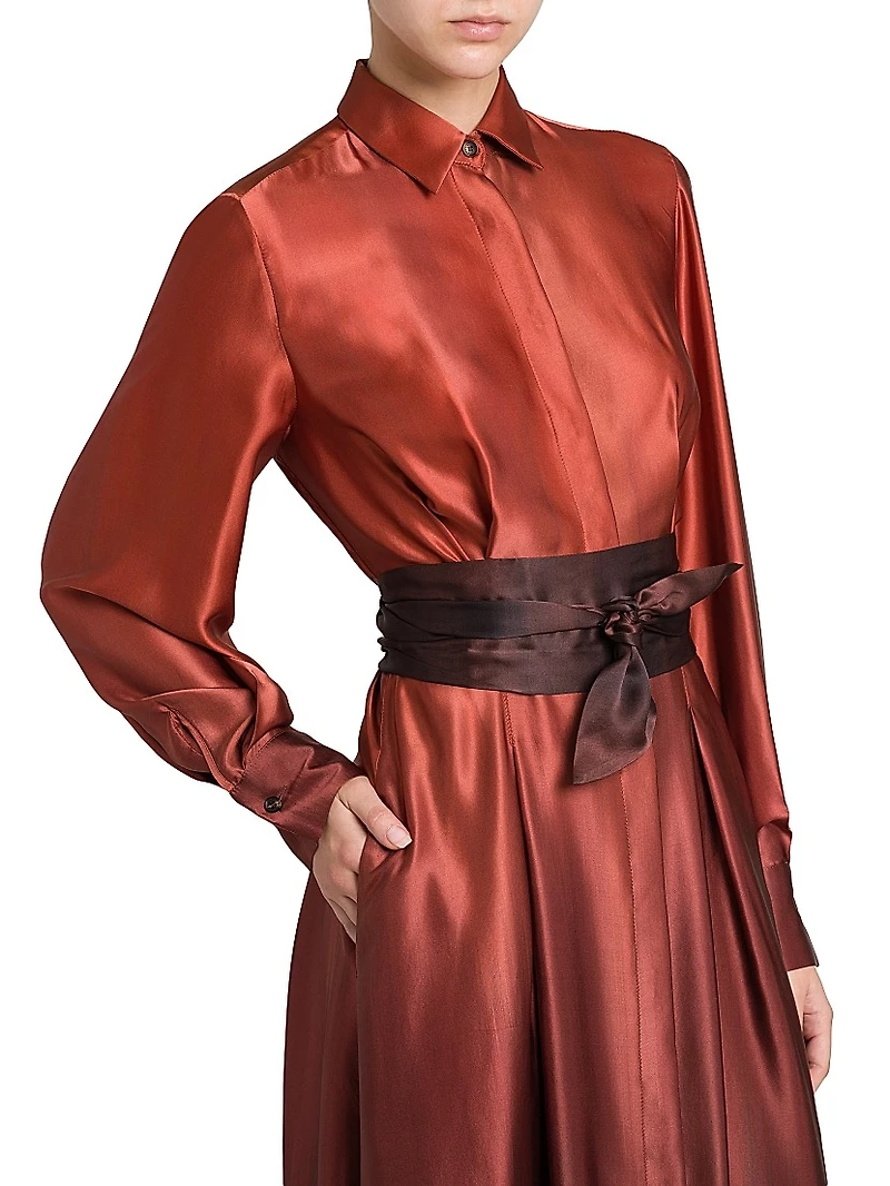 Ombré Silk Tie-Waist Shirtdress