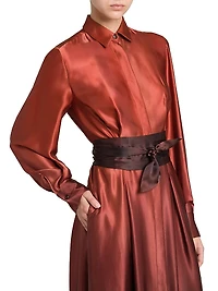 Ombré Silk Tie-Waist Shirtdress