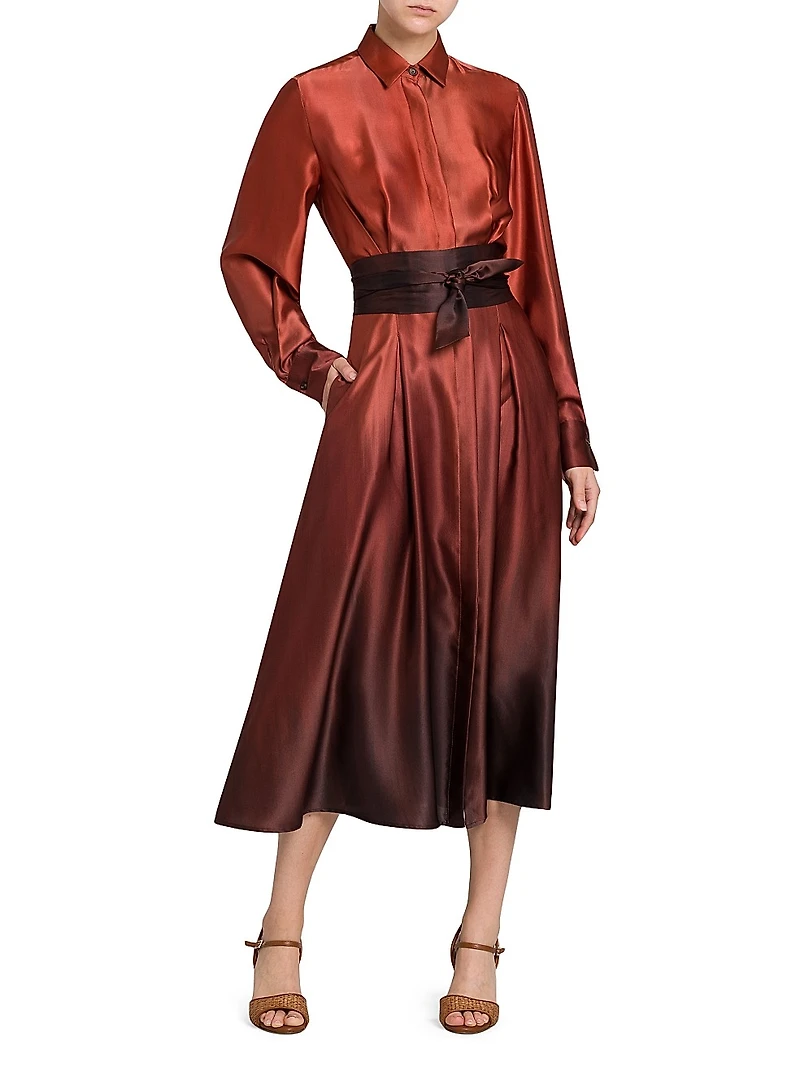 Ombré Silk Tie-Waist Shirtdress