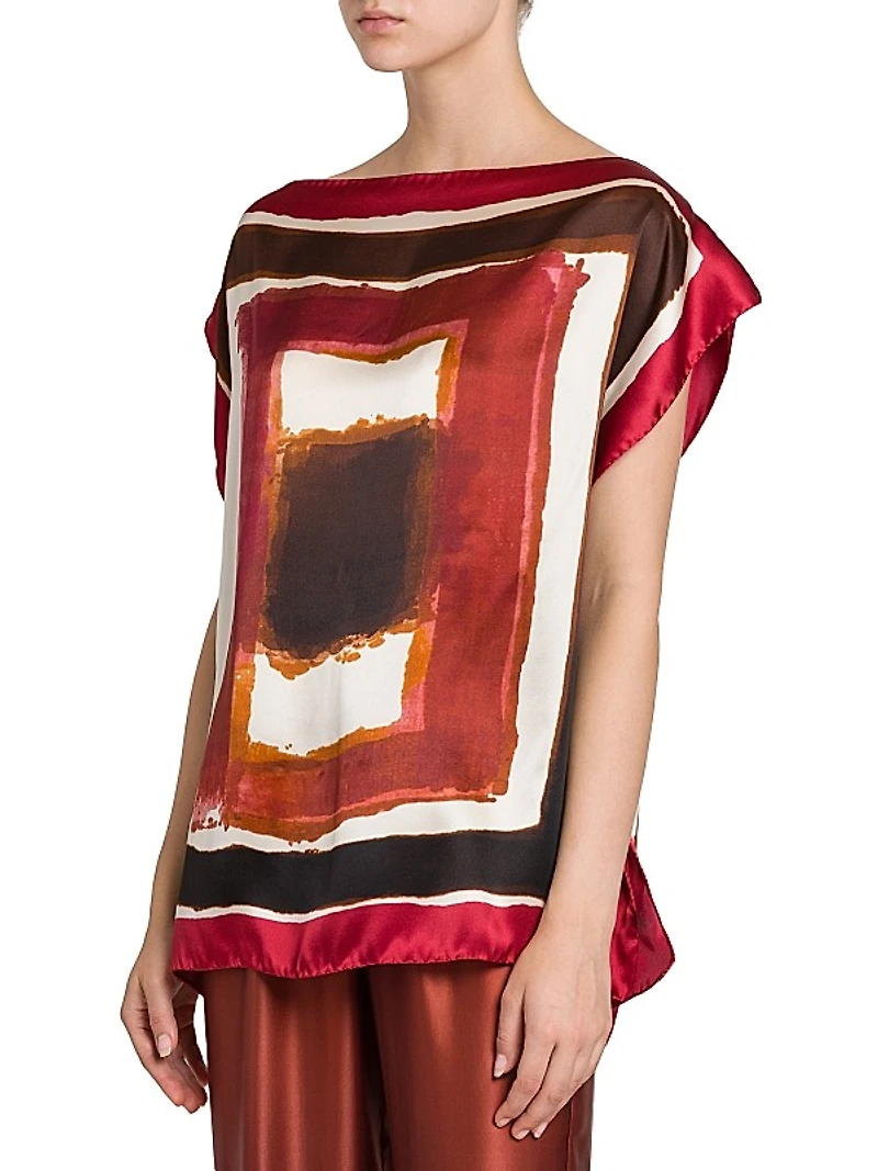Painted Silk Cap-Sleeve Blouse