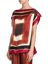 Painted Silk Cap-Sleeve Blouse