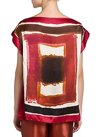 Painted Silk Cap-Sleeve Blouse