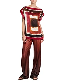 Painted Silk Cap-Sleeve Blouse