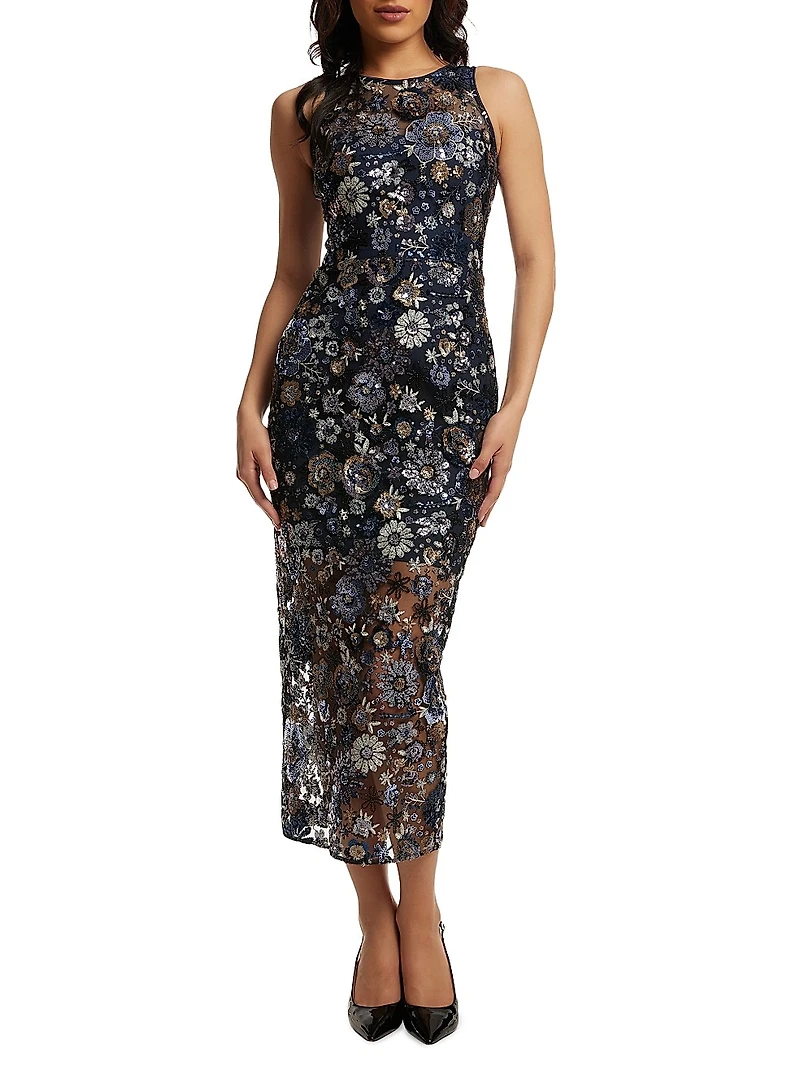 Helena Floral Mesh Cocktail Dress
