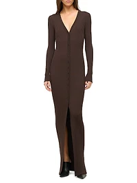Shoko Rib-Knit Long-Sleeve Maxi Dress
