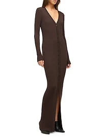 Shoko Rib-Knit Long-Sleeve Maxi Dress