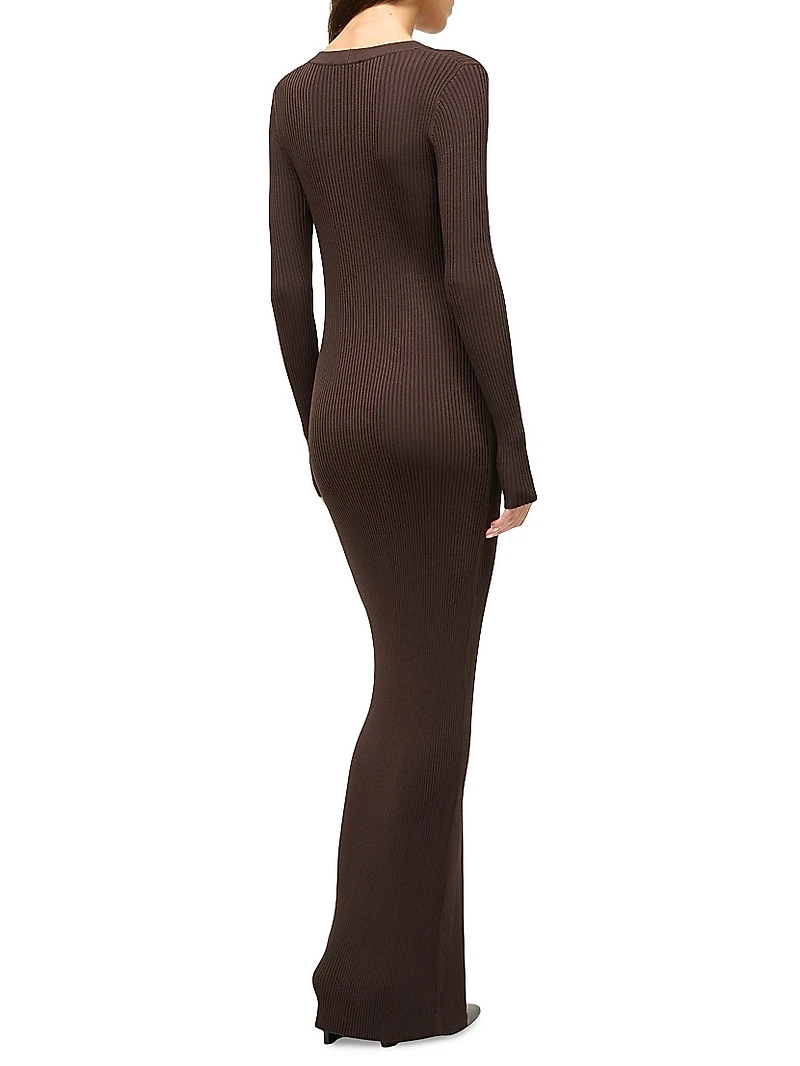 Shoko Rib-Knit Long-Sleeve Maxi Dress