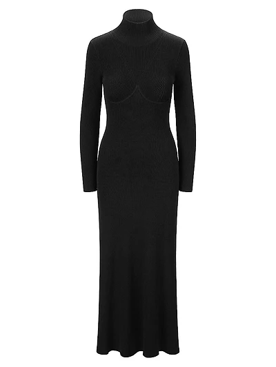 Obsidian Rib-Knit Fit & Flare Maxi Dress