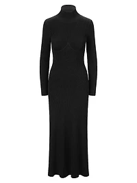 Obsidian Rib-Knit Fit & Flare Maxi Dress