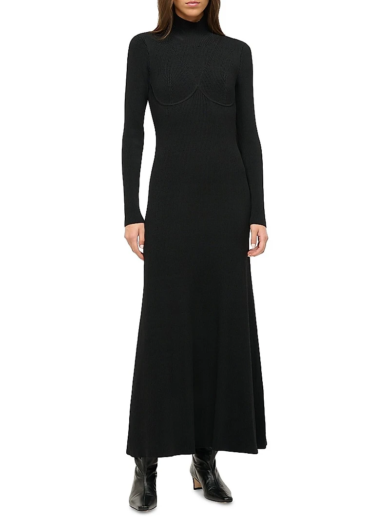 Obsidian Rib-Knit Fit & Flare Maxi Dress