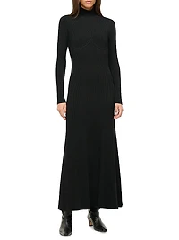Obsidian Rib-Knit Fit & Flare Maxi Dress
