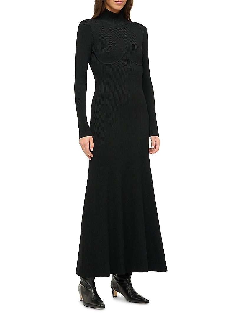 Obsidian Rib-Knit Fit & Flare Maxi Dress