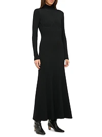 Obsidian Rib-Knit Fit & Flare Maxi Dress