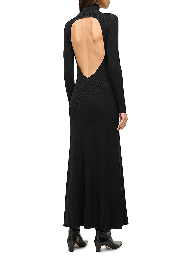 Obsidian Rib-Knit Fit & Flare Maxi Dress