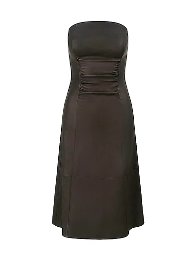 Bowery Leather Strapless Midi-Dress