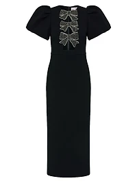 Eliana Crystal-Embellished Velvet Puff-Sleeve Midi-Dress