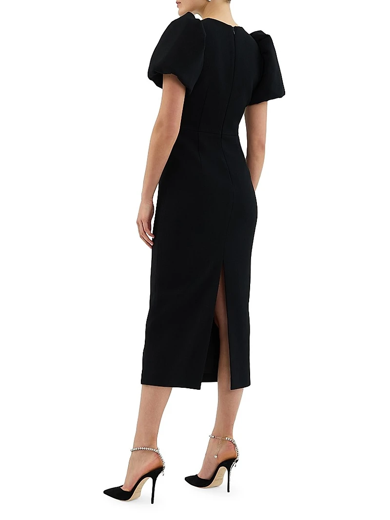 Eliana Crystal-Embellished Velvet Puff-Sleeve Midi-Dress