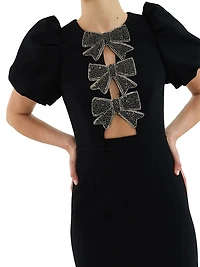 Eliana Crystal-Embellished Velvet Puff-Sleeve Midi-Dress