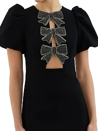Eliana Crystal-Embellished Velvet Puff-Sleeve Midi-Dress