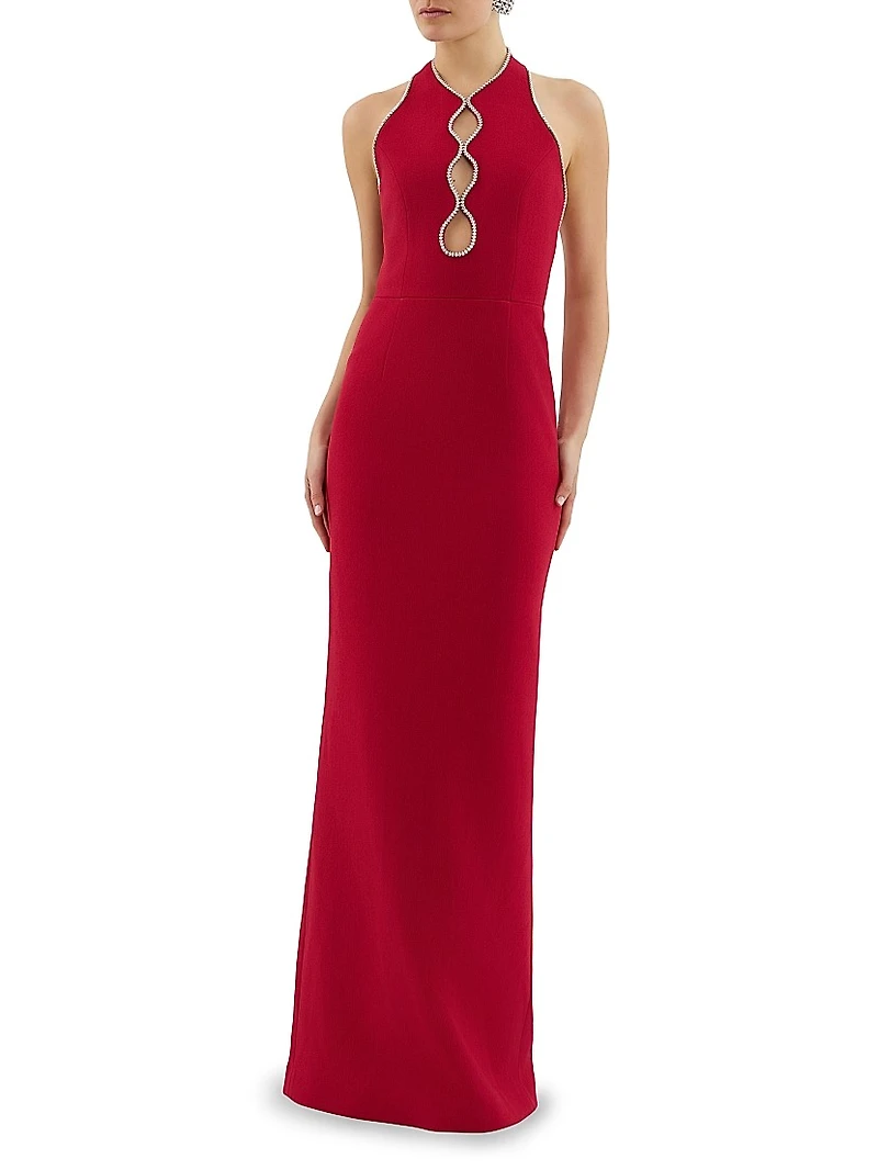Akari Crystal-Embellished Backless Gown