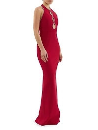 Akari Crystal-Embellished Backless Gown