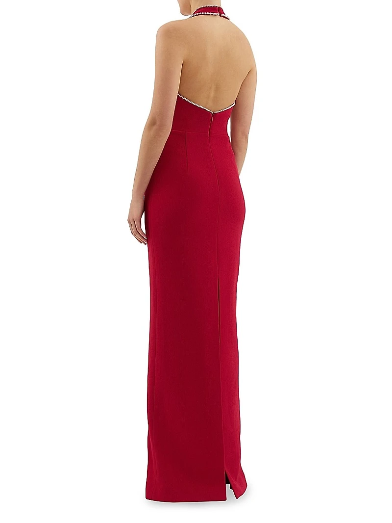Akari Crystal-Embellished Backless Gown