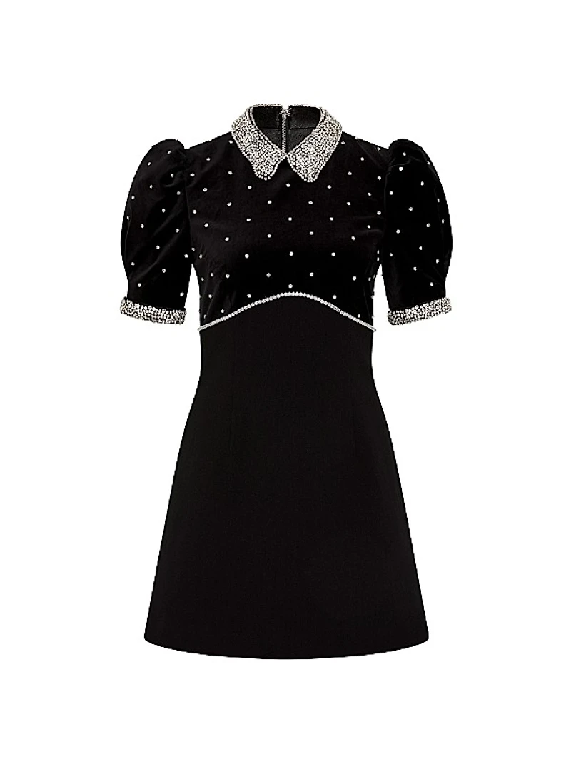 Giovanna Crystal-Embellished Velvet Short-Sleeve Minidress