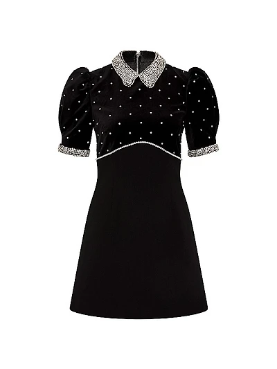 Giovanna Crystal-Embellished Velvet Short-Sleeve Minidress