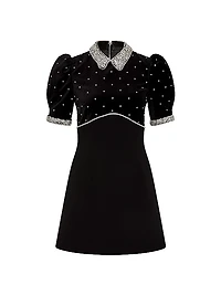 Giovanna Crystal-Embellished Velvet Short-Sleeve Minidress