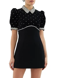 Giovanna Crystal-Embellished Velvet Short-Sleeve Minidress