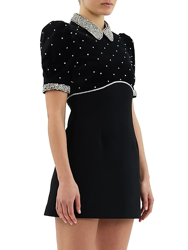 Giovanna Crystal-Embellished Velvet Short-Sleeve Minidress