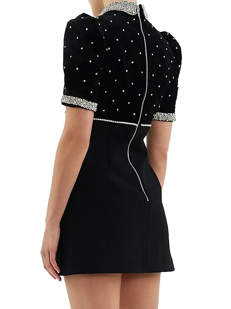 Giovanna Crystal-Embellished Velvet Short-Sleeve Minidress