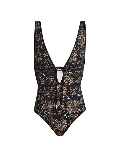 Tallow Lace Plunge One-Piece Swimsuit