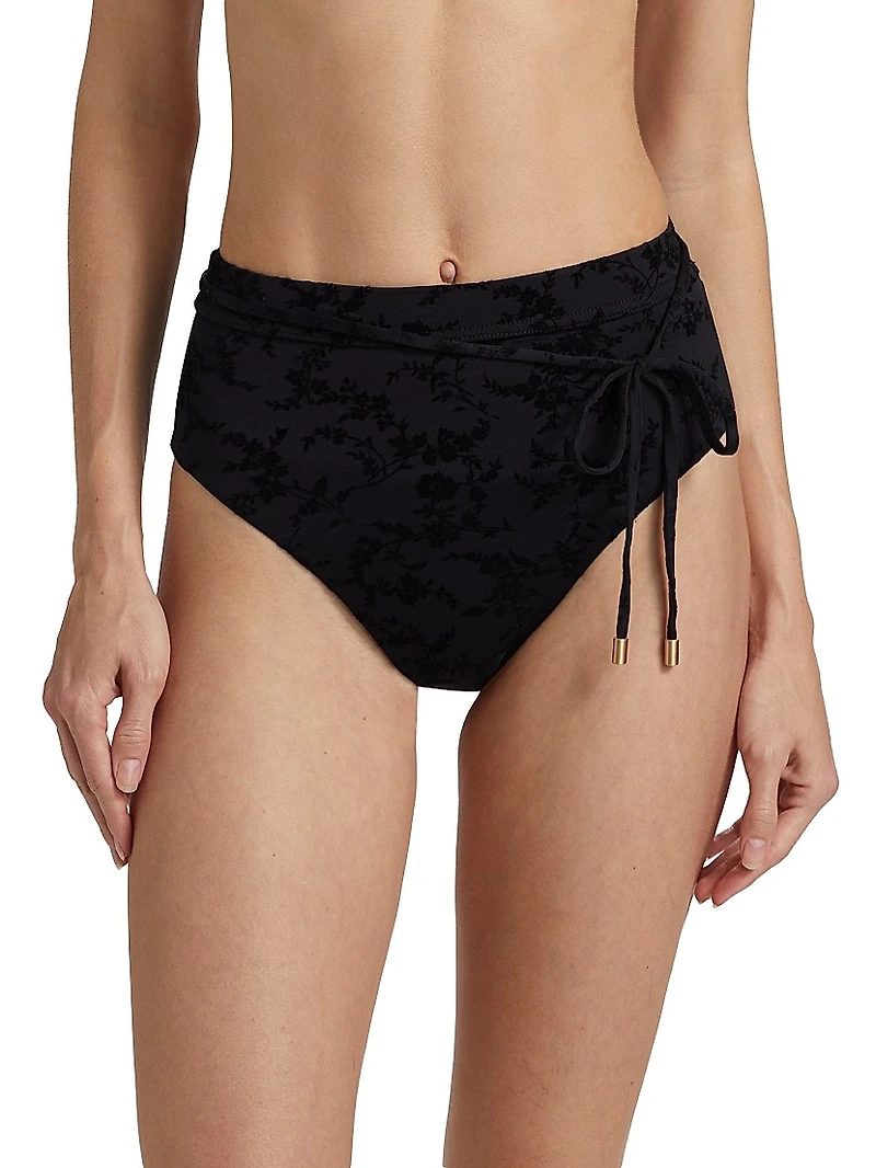 Wylie Textured High-Waisted Bikini Bottom