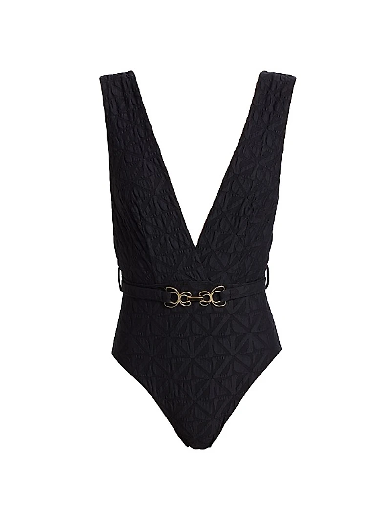 Maxine Monogram Plunge One-Piece Swimsuit
