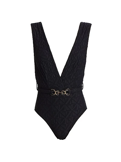 Maxine Monogram Plunge One-Piece Swimsuit
