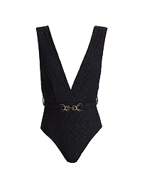 Maxine Monogram Plunge One-Piece Swimsuit