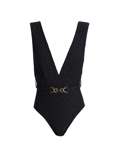 Maxine Monogram Plunge One-Piece Swimsuit