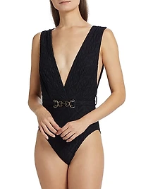 Maxine Monogram Plunge One-Piece Swimsuit