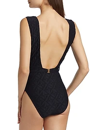 Maxine Monogram Plunge One-Piece Swimsuit