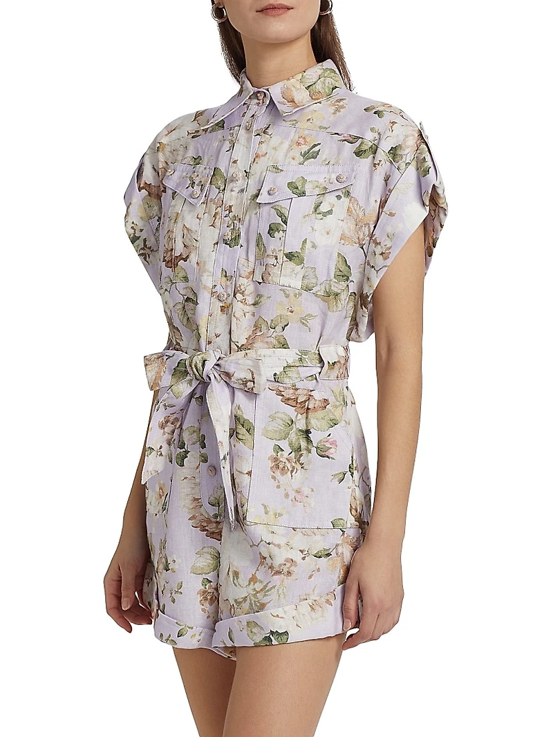 Acacia Floral Linen Pocket Romper