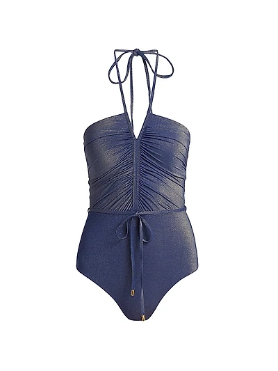 Wylie Metallic Halter One-Piece Swimsuit