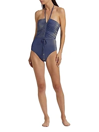 Wylie Metallic Halter One-Piece Swimsuit