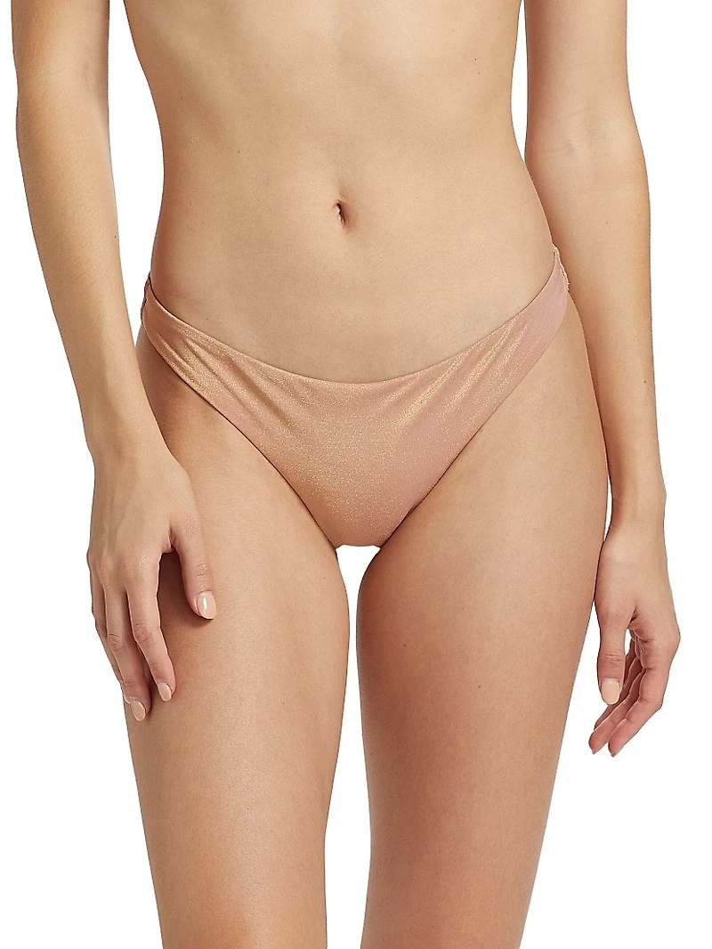 Everley Metallic Low-Rise Bikini Bottom