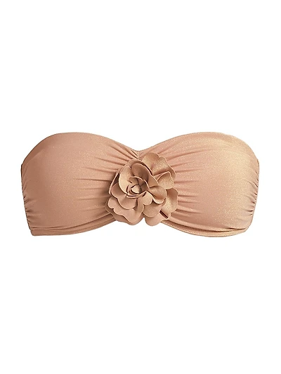 Everley Metallic Flower Bandeau Bikini Top
