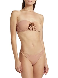 Everley Metallic Flower Bandeau Bikini Top