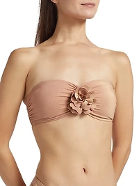 Everley Metallic Flower Bandeau Bikini Top