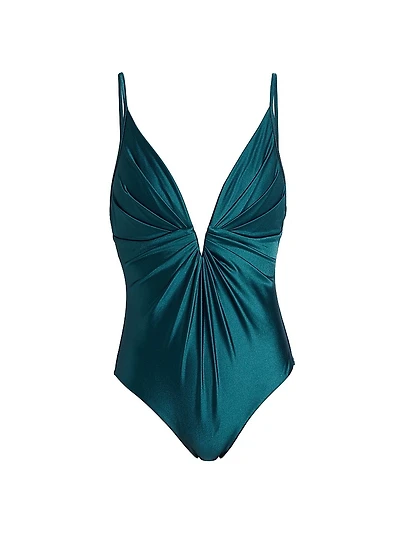 Acacia Draped V-Neck One-Piece Swimsuit